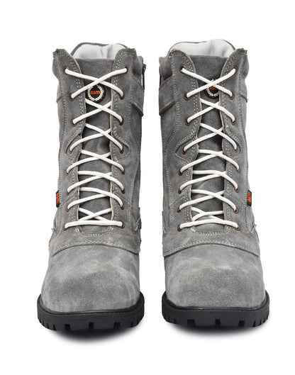 Biker Boots : Grey Suede leather Rider boots for bikers with Memory foam footpad.