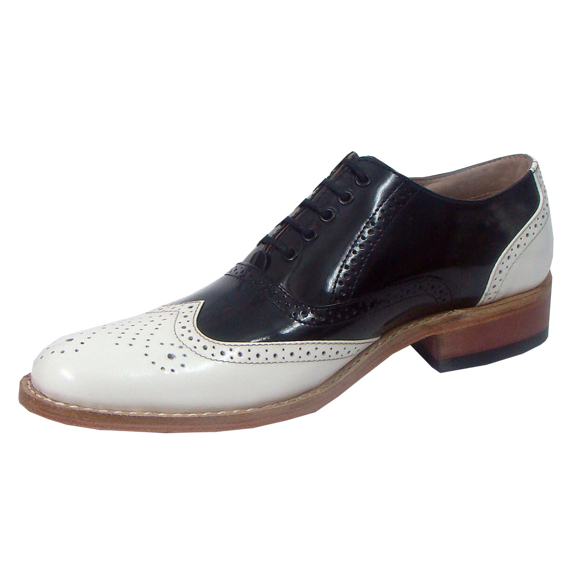Goodyear Welted Brogue Shoes :  Black & White leather with Memory foam footpad.