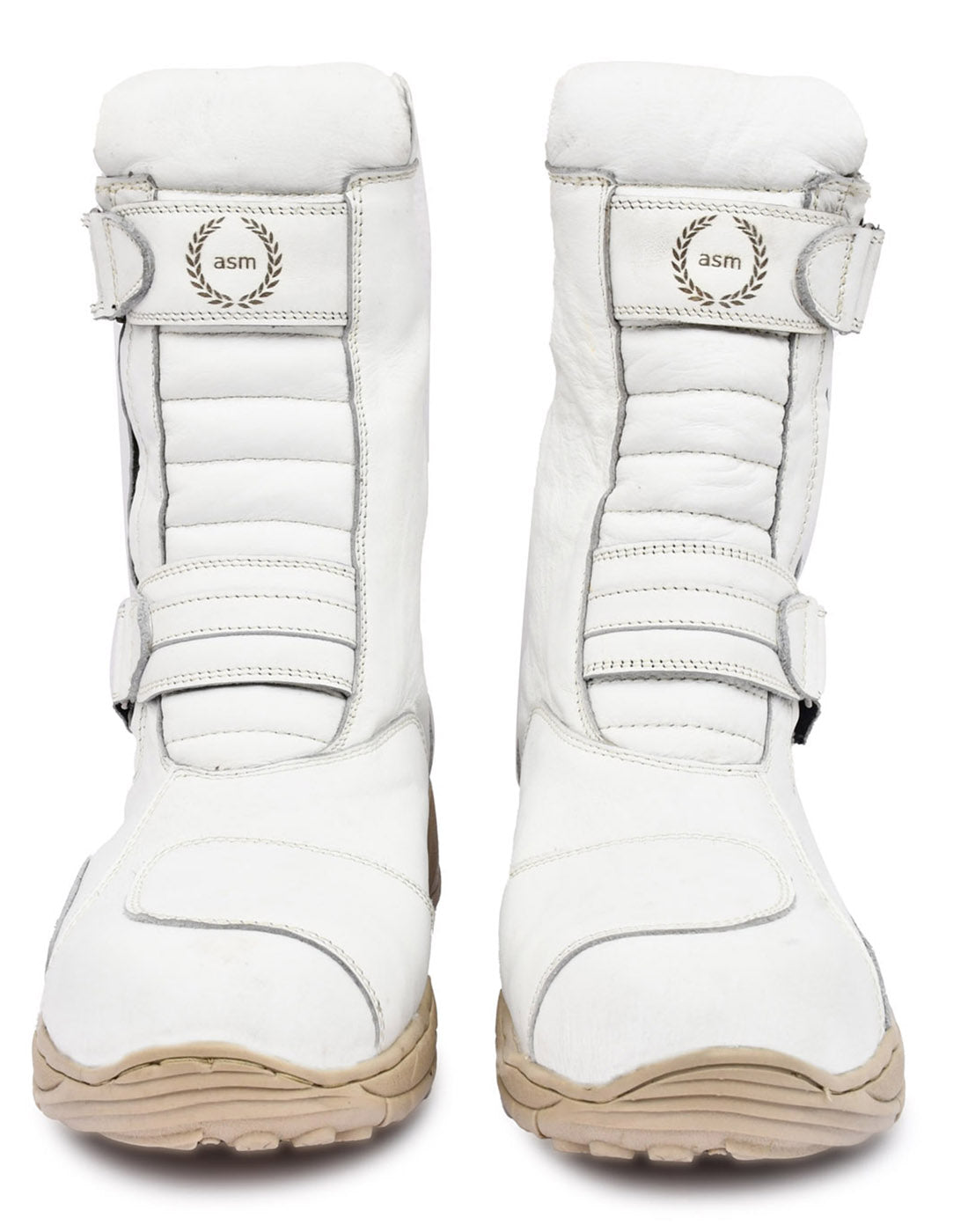 Biker Boots : Waterproof White leather Rider boots for bikers with Memory foam footpad.