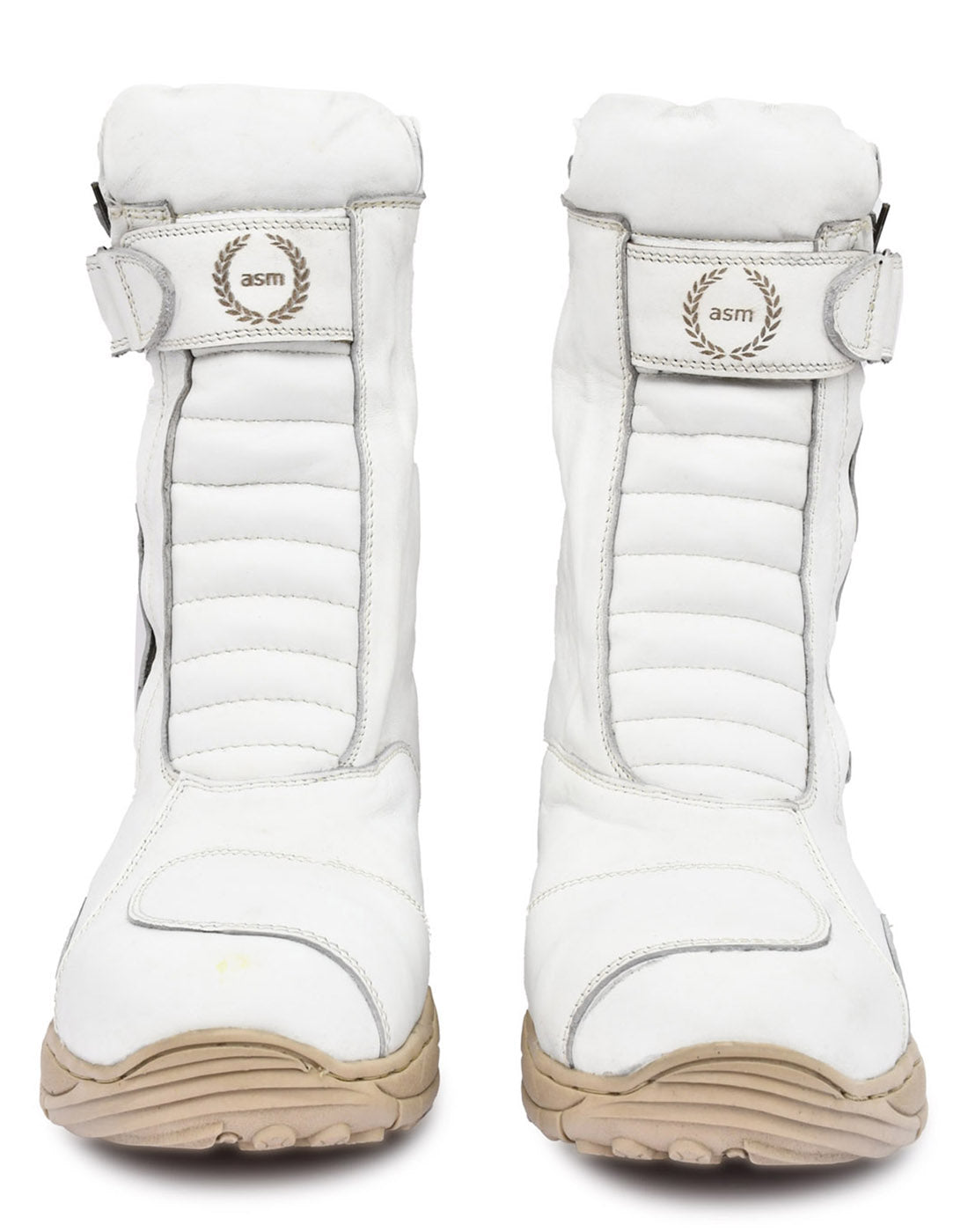 Biker Boots : Waterproof White leather Rider boots for bikers with Memory foam footpad.