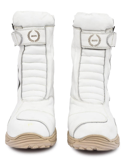 Biker Boots : Waterproof White leather Rider boots for bikers with Memory foam footpad.