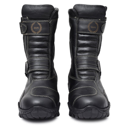 Waterproof Black Biker Boots: Durable Leather Rider Boots with Memory Foam Footpad