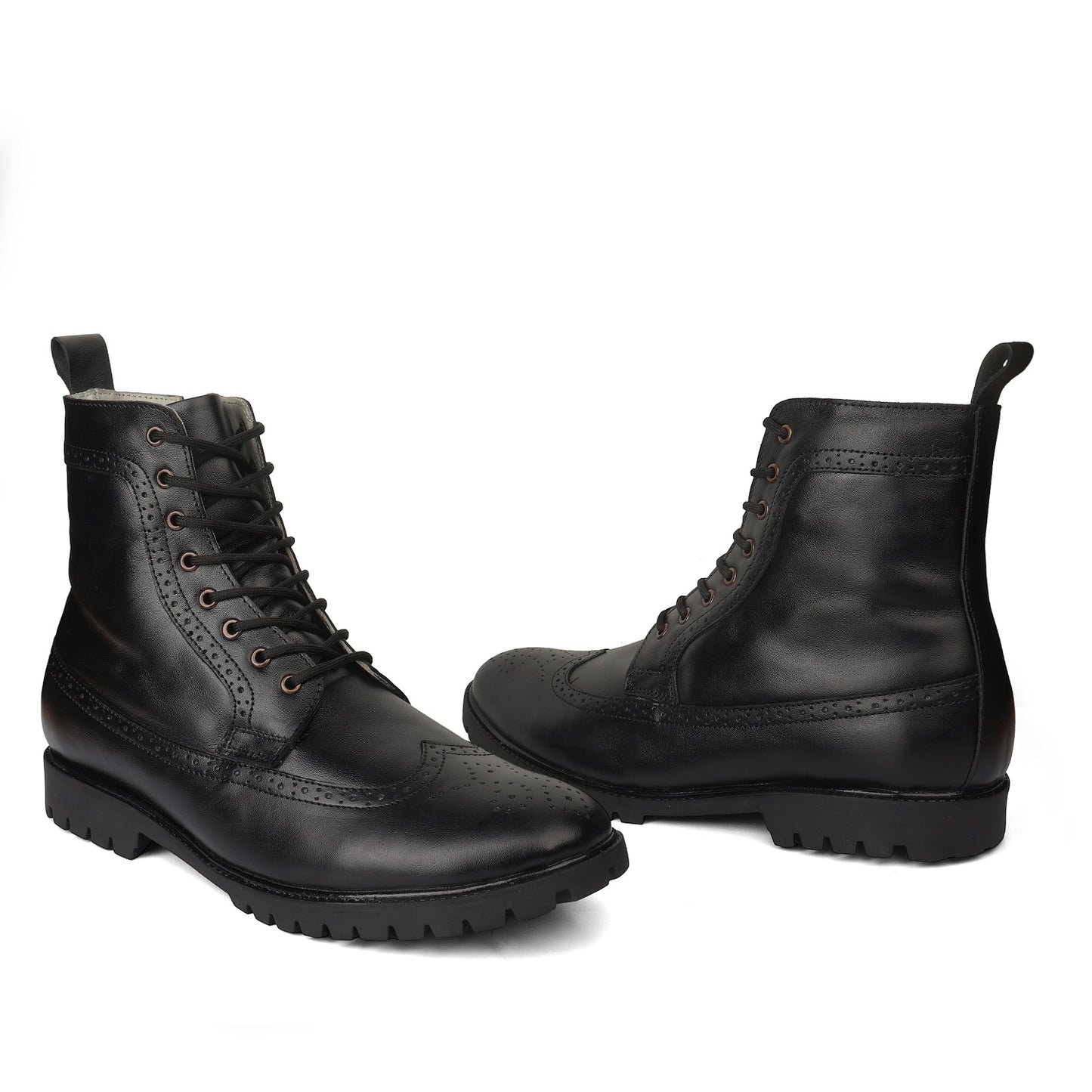 Elevator Boots : 3″Inches Hidden Height Increasing Black leather Brogue Shoes.