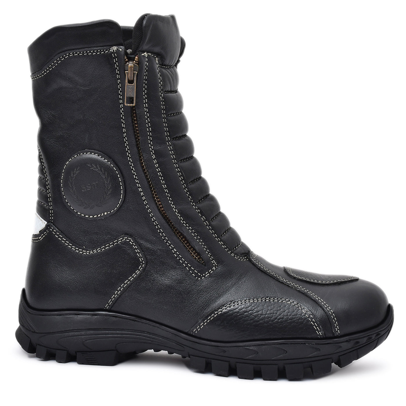 Biker Boots : Waterproof Black leather Rider boots for bikers with Memory foam footpad.