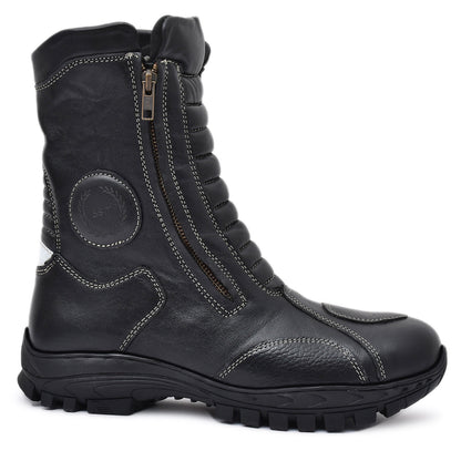 Biker Boots : Waterproof Black leather Rider boots for bikers with Memory foam footpad.