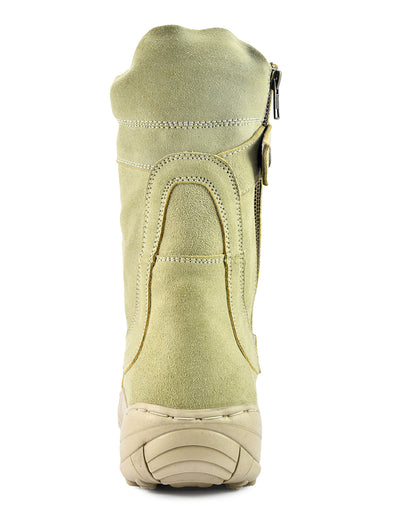 Biker Boots : Beige Suede leather Rider boots for bikers with side chain & Memory foam footpad.