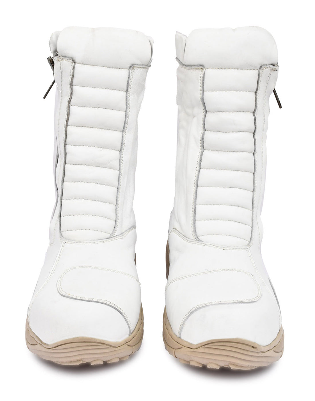 Biker Boots : Waterproof White leather Rider boots for bikers with Memory foam footpad.