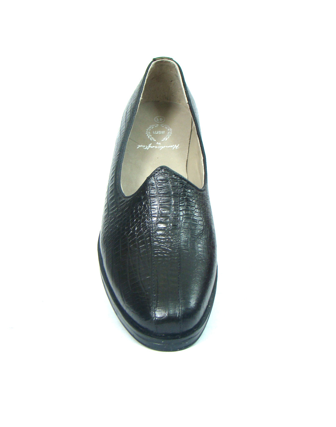 Nagras : Black Croco embossed leather handmade Nagras with Memory foam footpad. Article : N103A