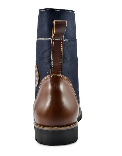 Biker Boots : Blue & Tan leather Rider boots for bikers with Memory foam footpad.