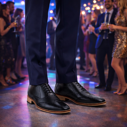 Elevator Shoes : 3″Inches Hidden Height Increasing Black leather Brogue Shoes.