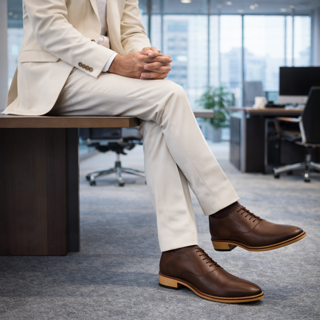 Elevator Shoes : 3″Inches Hidden Height Increasing Brown leather Derby Shoes.