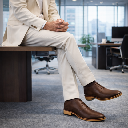 Elevator Shoes : 3″Inches Hidden Height Increasing Brown leather Derby Shoes.