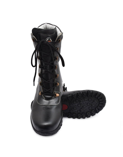 Snow Boots : Black Leather boots with Fur & Memory foam footpad.