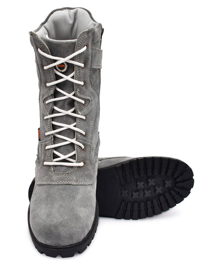 Biker Boots : Grey Suede leather Rider boots for bikers with Memory foam footpad.
