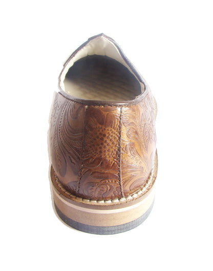 Tan Flora leather Nagras with Memory Foam Footpad - Handmade Luxury Ethnic footwear.