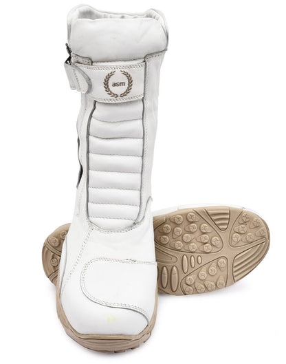 Biker Boots : Waterproof White leather Rider boots for bikers with Memory foam footpad.