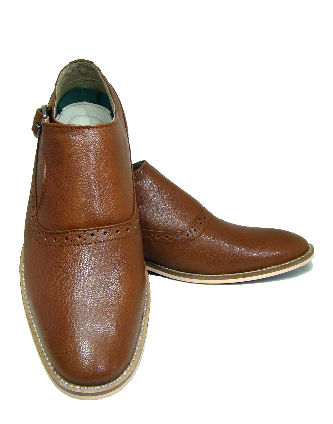 Monk Strap Shoes : Tan leather Monk Strap Oxford Shoes for men with Memory foam footpad. Article : HU112-Tan