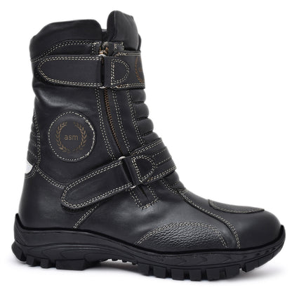 Waterproof Black Biker Boots: Durable Leather Rider Boots with Memory Foam Footpad