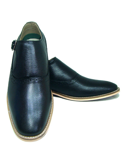 Monk Strap Shoes : Black leather Monk Strap Oxford Shoes for men with Memory foam footpad. Article : HU112-Black