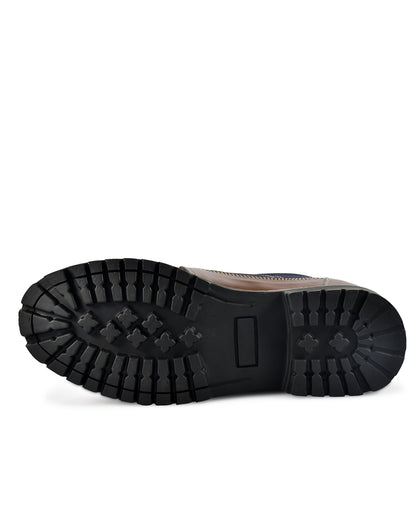 Biker Boots : Blue & Tan leather Rider boots for bikers with Memory foam footpad.