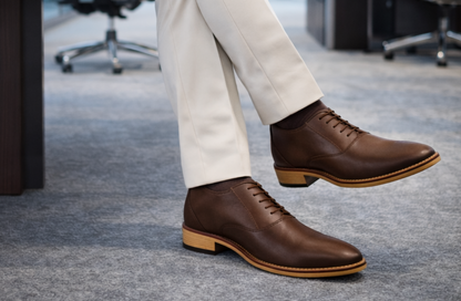 Elevator Shoes : 3″Inches Hidden Height Increasing Brown leather Derby Shoes.
