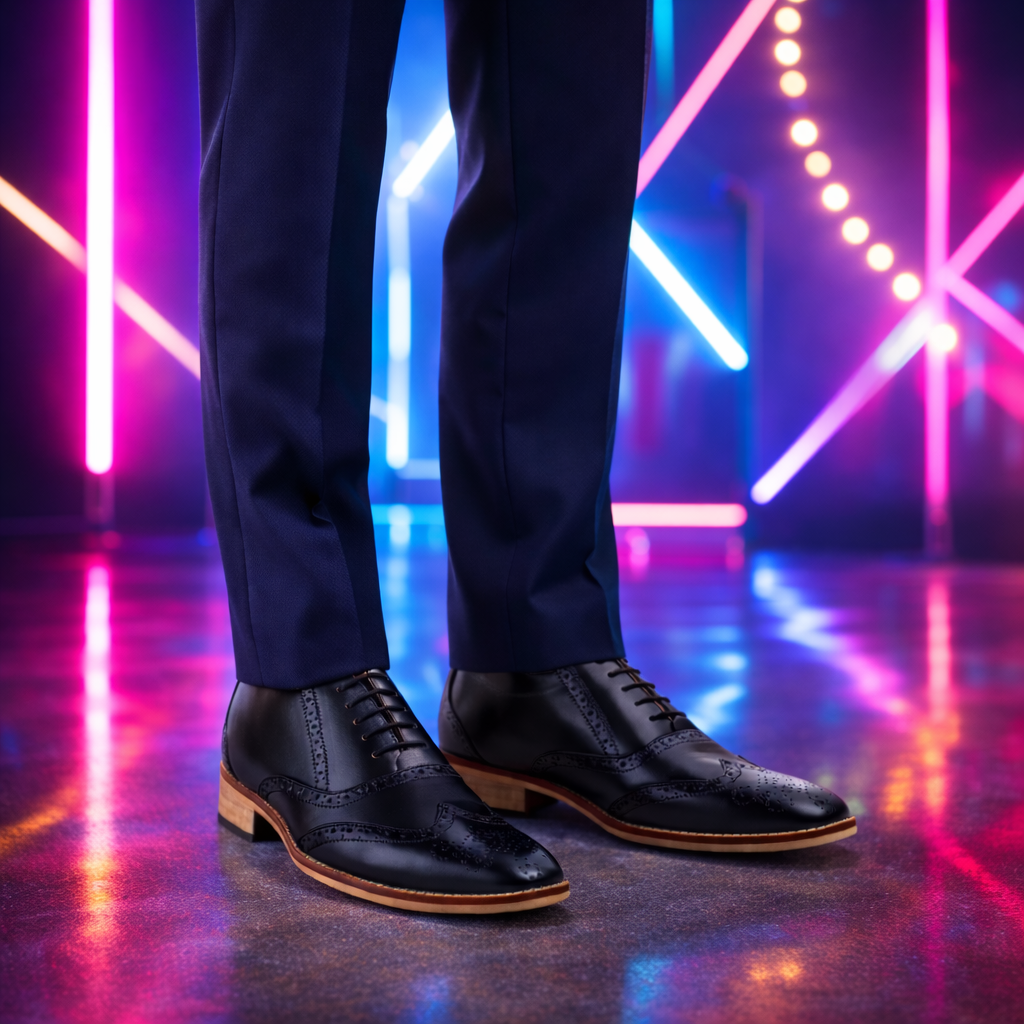 Elevator Shoes : 3″Inches Hidden Height Increasing Black leather Brogue Shoes.
