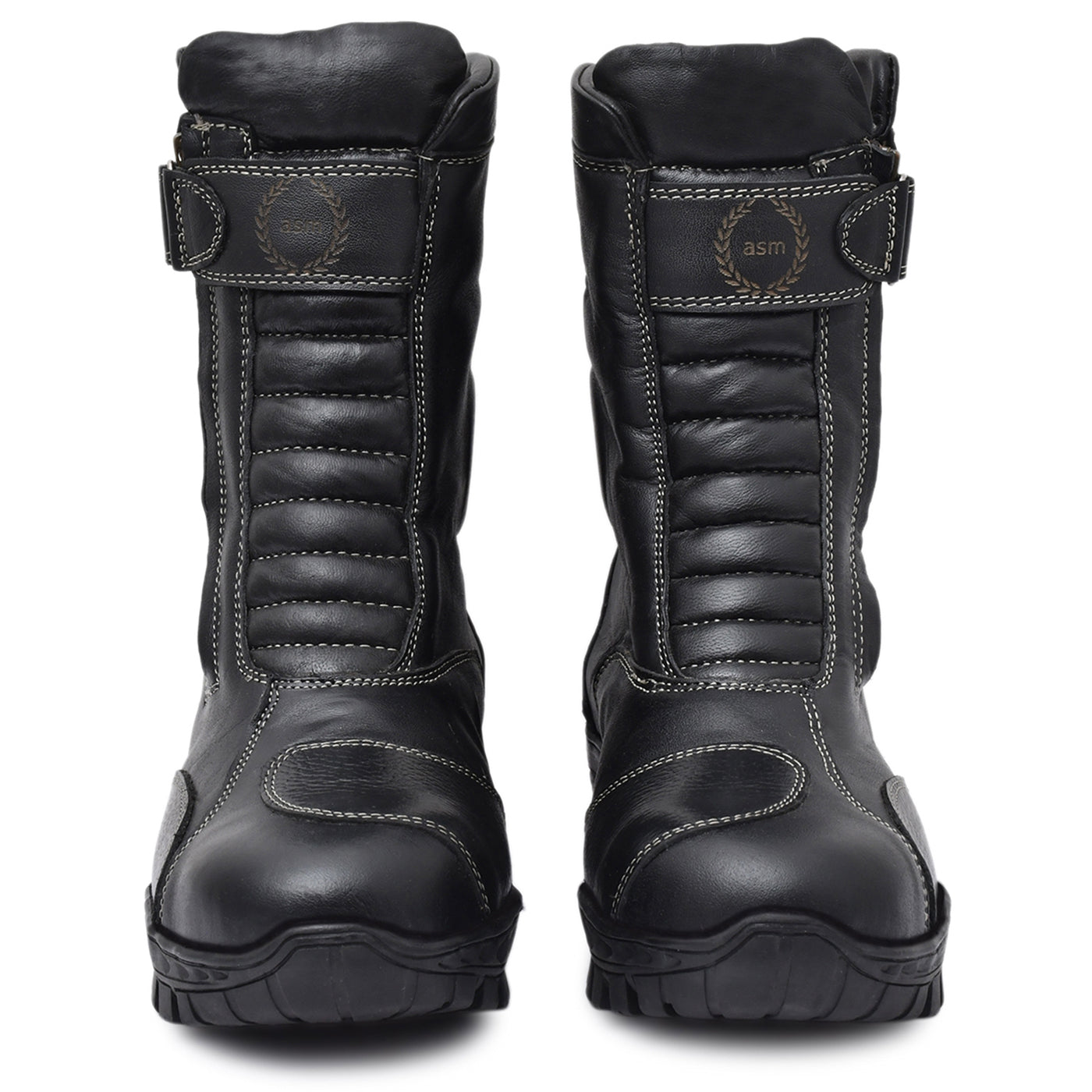 Biker Boots : Waterproof Black leather Rider boots for bikers with Memory foam footpad.