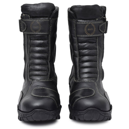 Biker Boots : Waterproof Black leather Rider boots for bikers with Memory foam footpad.