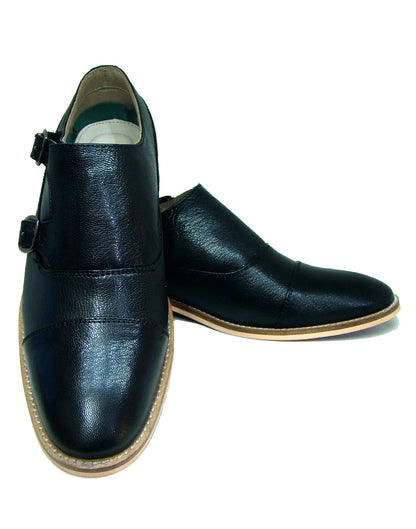 Monk Strap Shoes : Black leather Monk Strap Oxford Shoes for men with Memory foam footpad. Article : HU113-Black