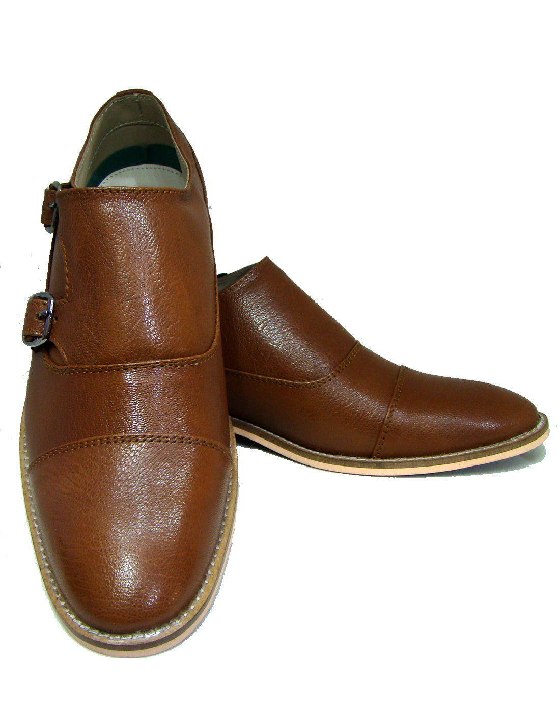 Monk Strap Shoes : Tan leather Monk Strap Oxford Shoes for men with Memory foam footpad. Article : HU113-Tan