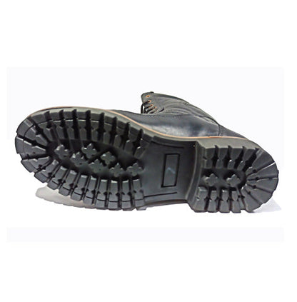 Biker Boots : 12" Inches long Black leather Rider boots for bikers with Memory foam footpad.