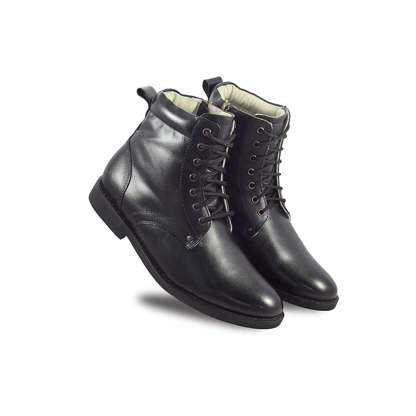 Pilots Boots : Black leather flying boots with side chain for Pilots with Memory foam footpad. Article : 610C