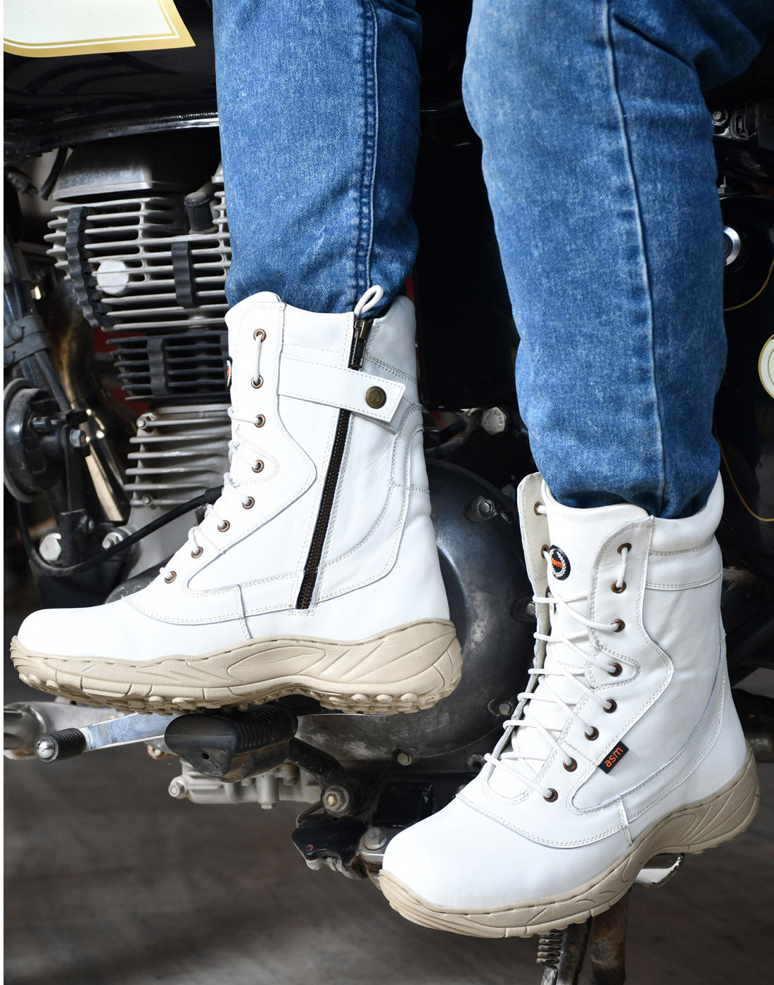 Biker Boots : Green Suede leather Rider boots for bikers with Memory foam footpad.