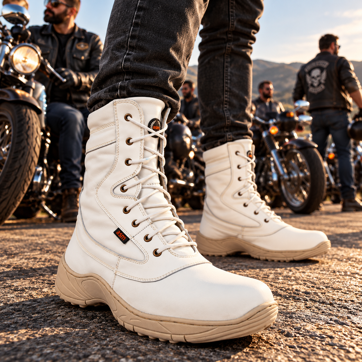 Stivali Biker - Stivali Biker in pelle bianca con plantare in Memory Foam per il massimo comfort
