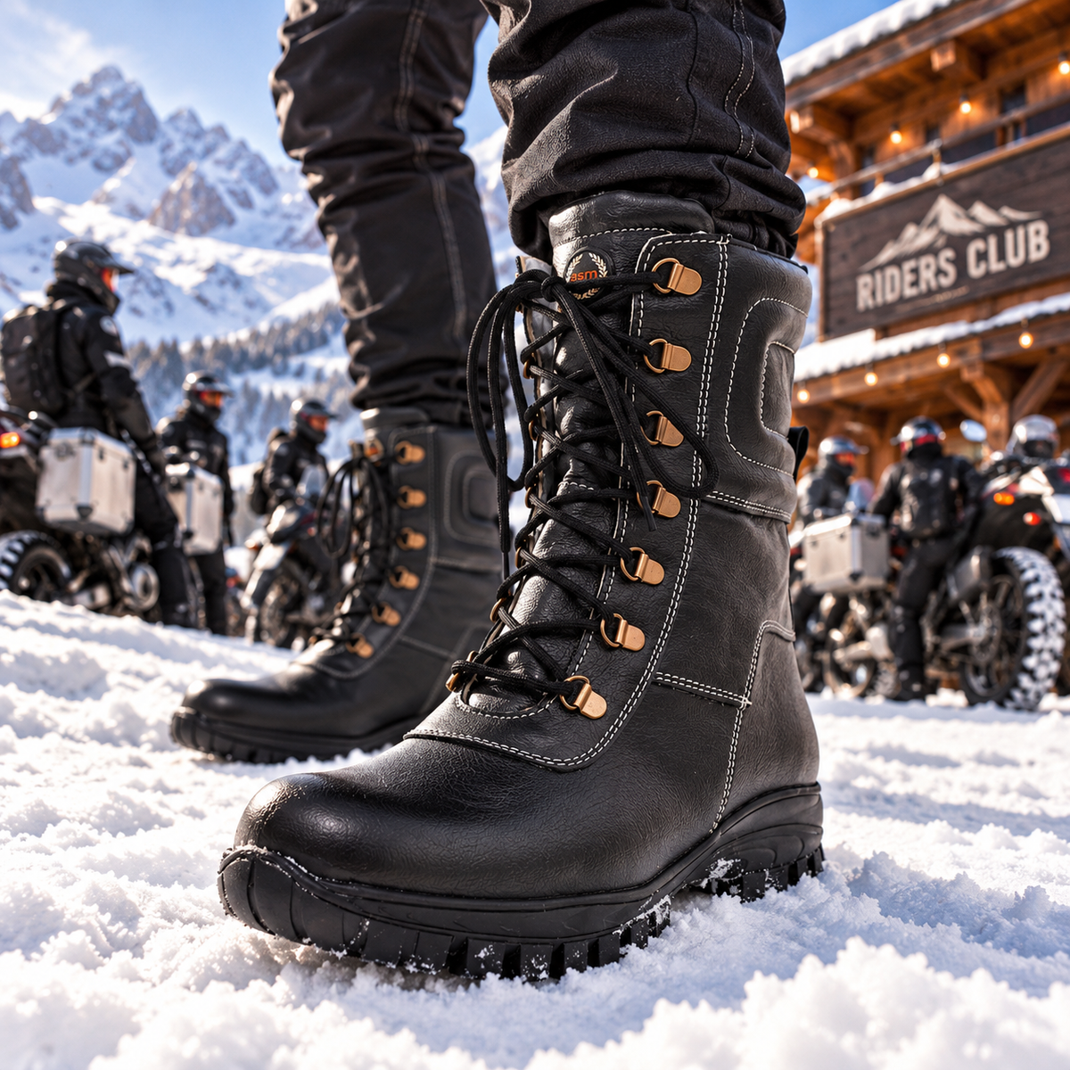 Stivali da neve - Stivali da neve in pelle nera con pelliccia e plantare in memory foam
