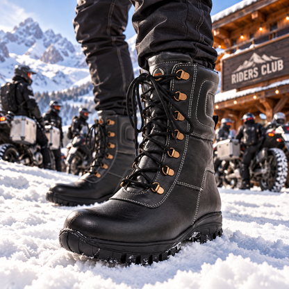 Stivali da neve - Stivali da neve in pelle nera con pelliccia e plantare in memory foam