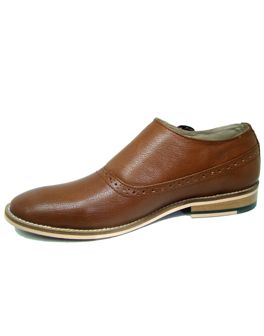 Monk Strap Shoes : Tan leather Monk Strap Oxford Shoes for men with Memory foam footpad. Article : HU112-Tan