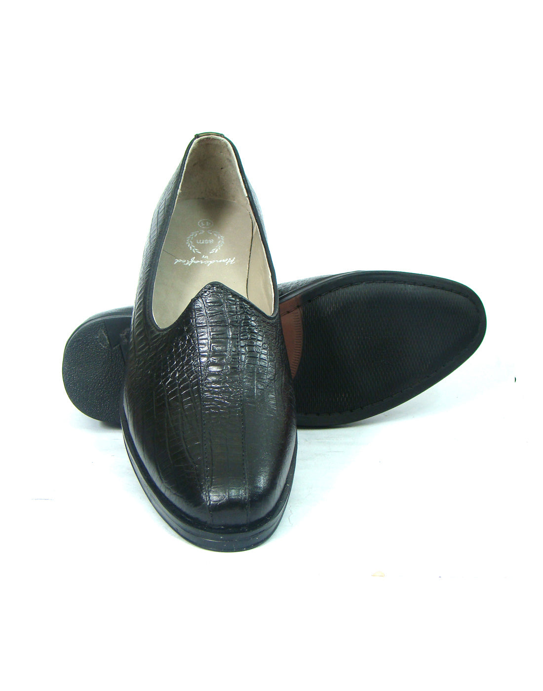 Nagras : Black Croco embossed leather handmade Nagras with Memory foam footpad. Article : N103A