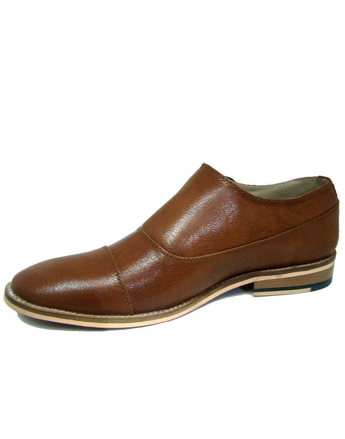 Monk Strap Shoes : Tan leather Monk Strap Oxford Shoes for men with Memory foam footpad. Article : HU113-Tan
