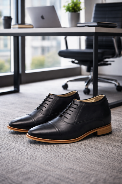 Elevator Shoes : 3″Inches Hidden Height Increasing Black leather Oxford Shoes. - Agra Shoe Mart