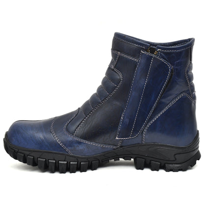 Biker Boots : Blue Rugged leather Rider boots for bikers with Steel toe.