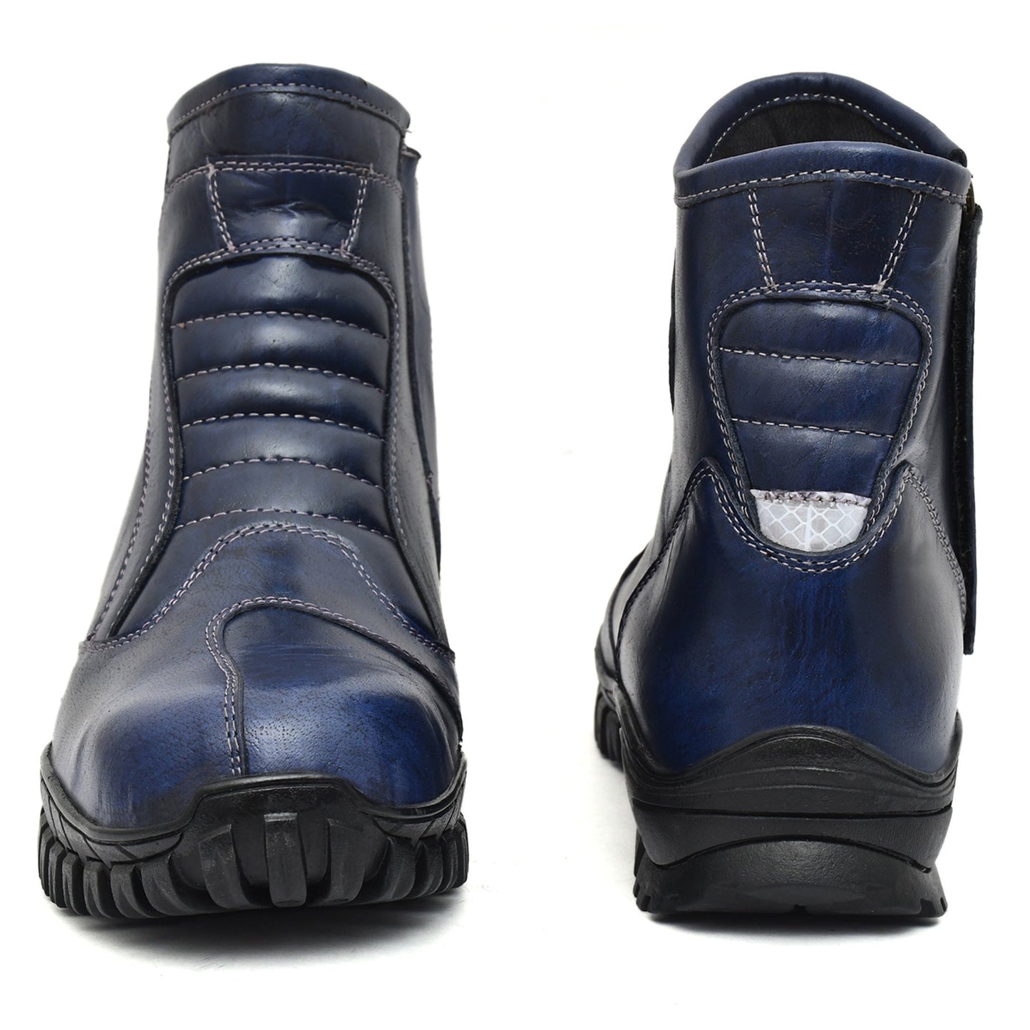 Biker Boots : Blue Rugged leather Rider boots for bikers with Steel toe.