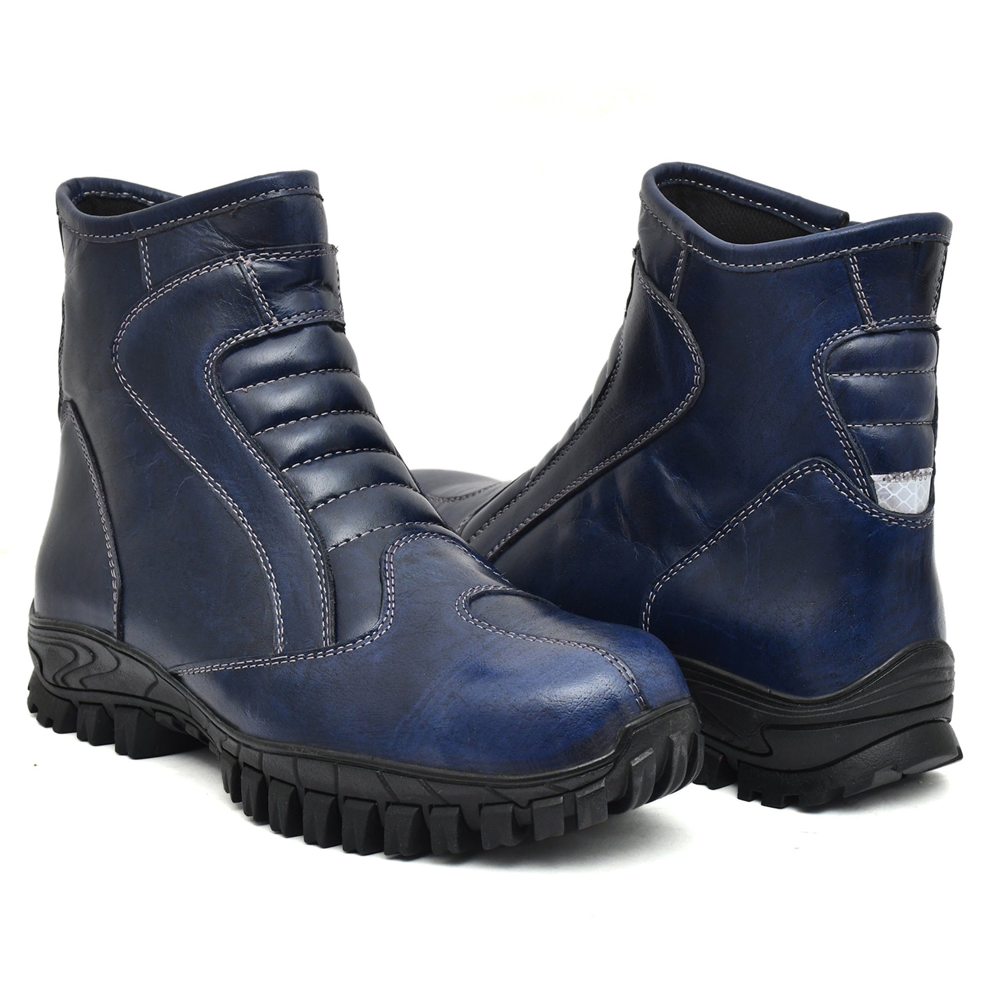Biker Boots : Blue Rugged leather Rider boots for bikers with Steel toe.
