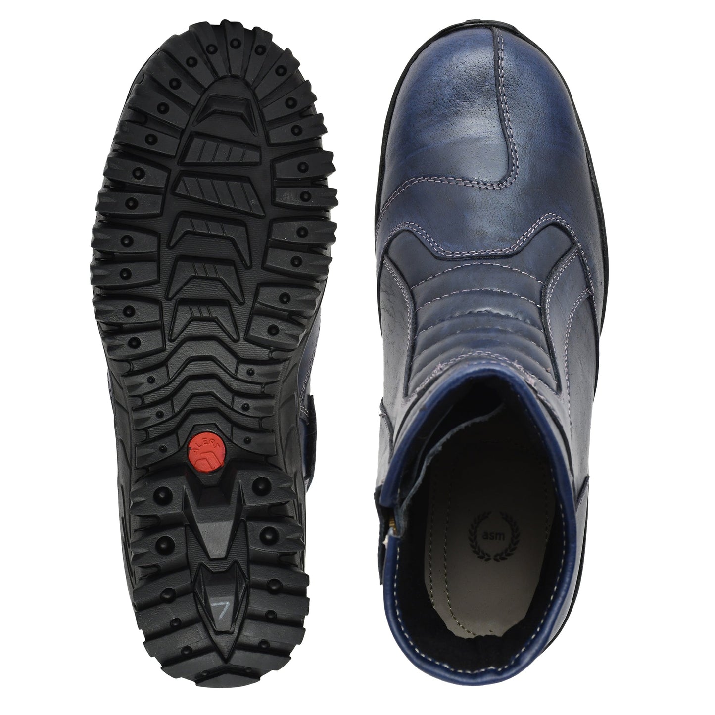 Biker Boots : Blue Rugged leather Rider boots for bikers with Steel toe.