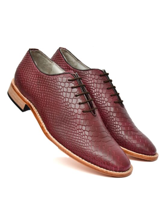 Goodyear Welted Derby Shoes :  Wine Cobra Embossed leather with Memory foam footpad.