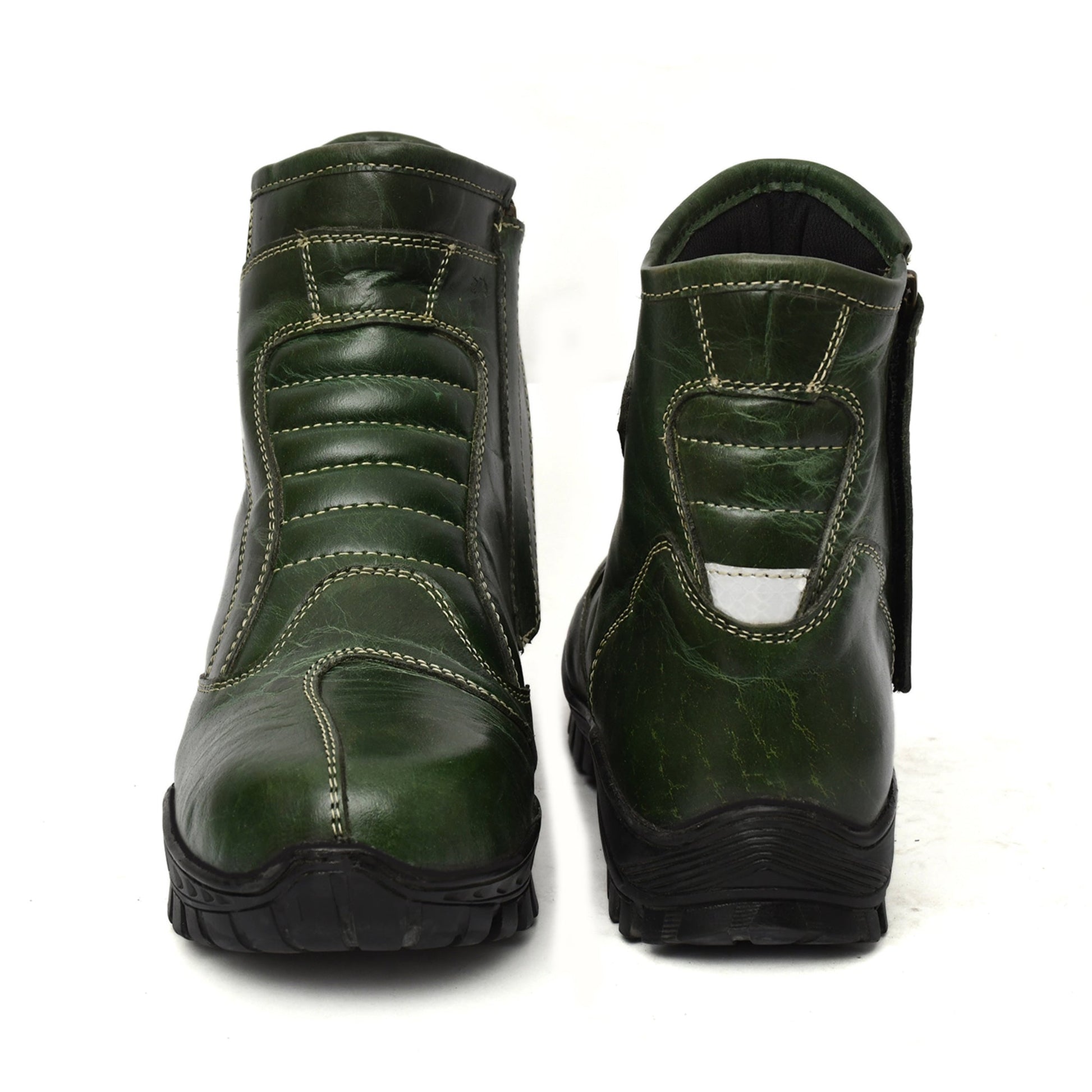 Biker Boots : Green leather Rider boots for bikers with Steel toe
