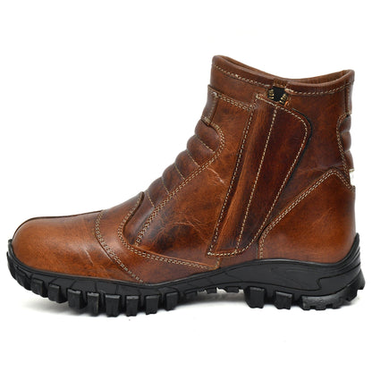 Biker Boots with Steel Toe: Brown Rugged Leather Rider Boots for Bikers