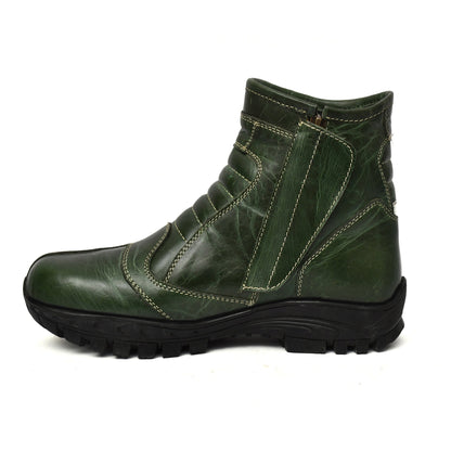 Biker Boots : Green leather Rider boots for bikers with Steel toe