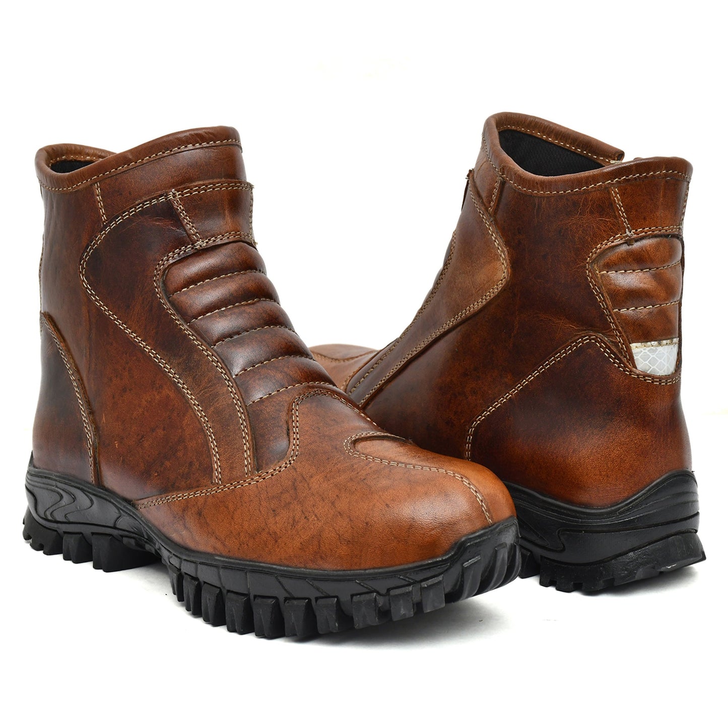 Biker Boots with Steel Toe: Brown Rugged Leather Rider Boots for Bikers