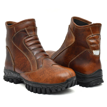 Biker Boots with Steel Toe: Brown Rugged Leather Rider Boots for Bikers